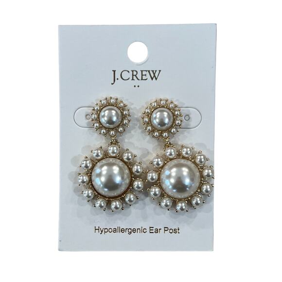 NWT J. Crew Gold Pearl Drop Elegant Earrings - Picture 3 of 6